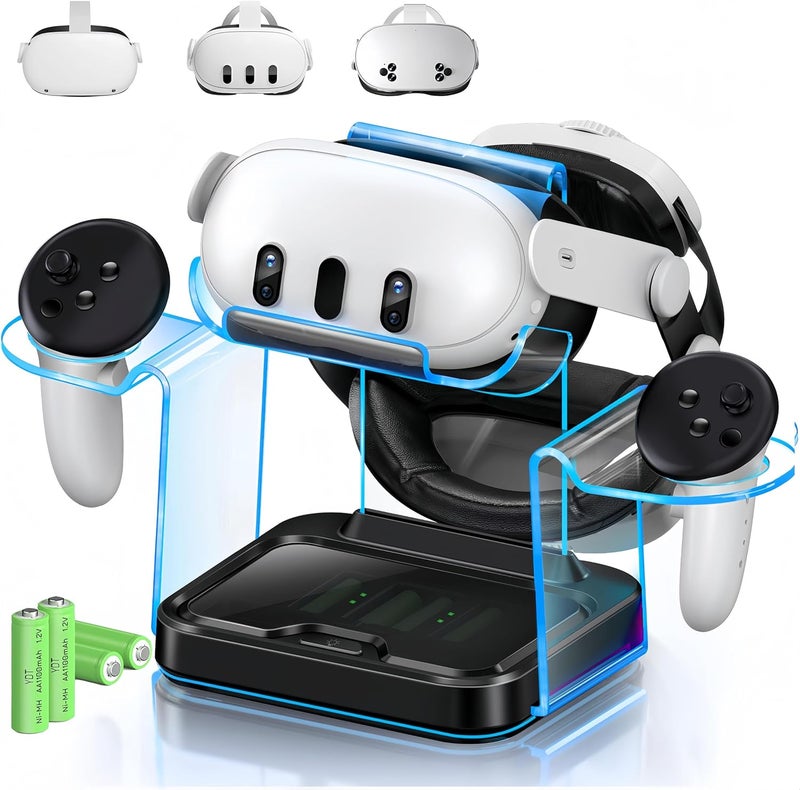AXYBCOOL Charging Dock for Oculus Meta Quest3/ 3S / 2, VR Headset Charging Station with Adapter,USB A to C Cable and 4 Rechargeable Replacemnt Batteries (Charging Dock for Quest3/3S/2) - Image 1